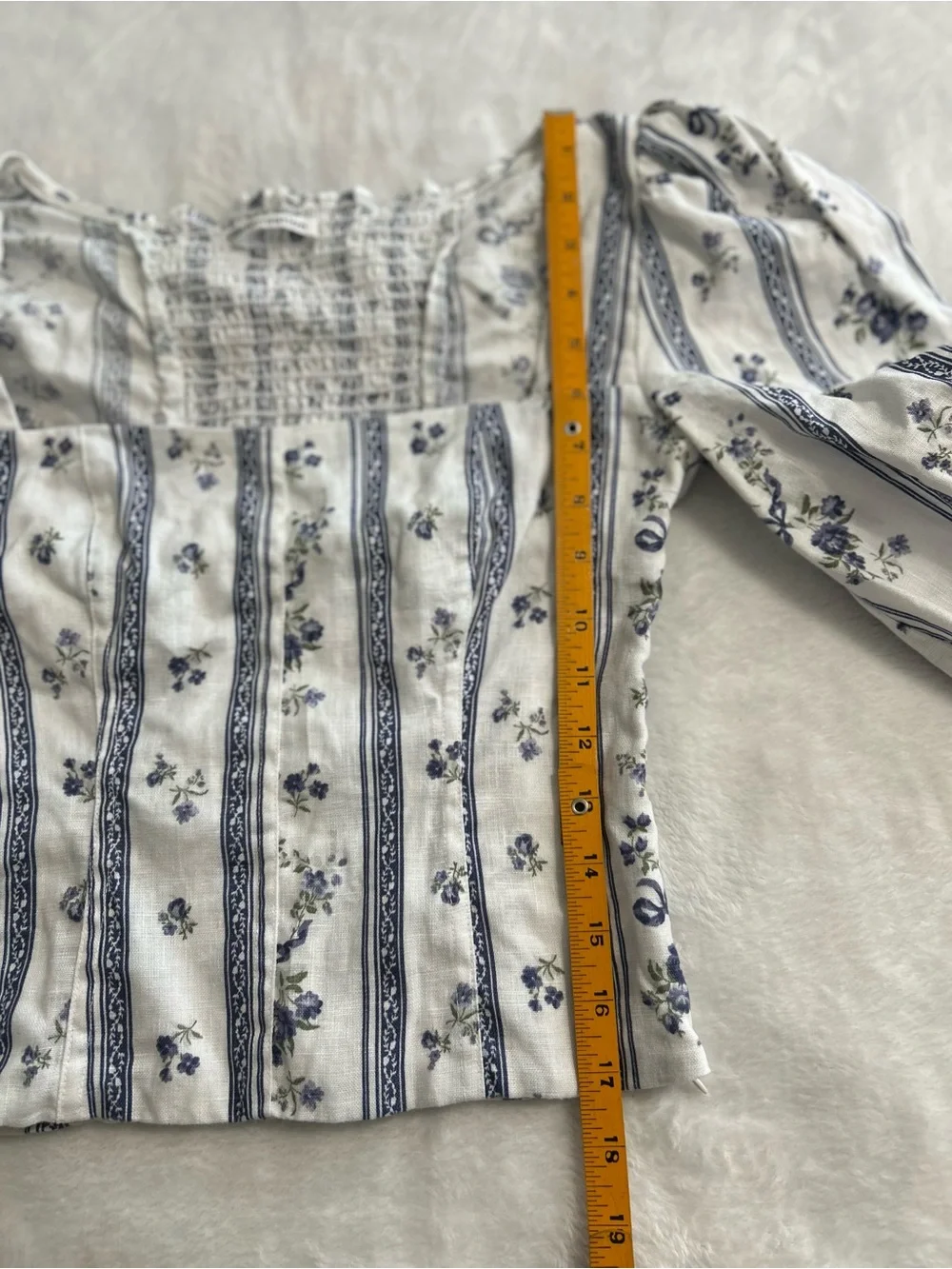 Reformation Floral Linen Crop Top Women’s Size 0 White Blue Sustainable
